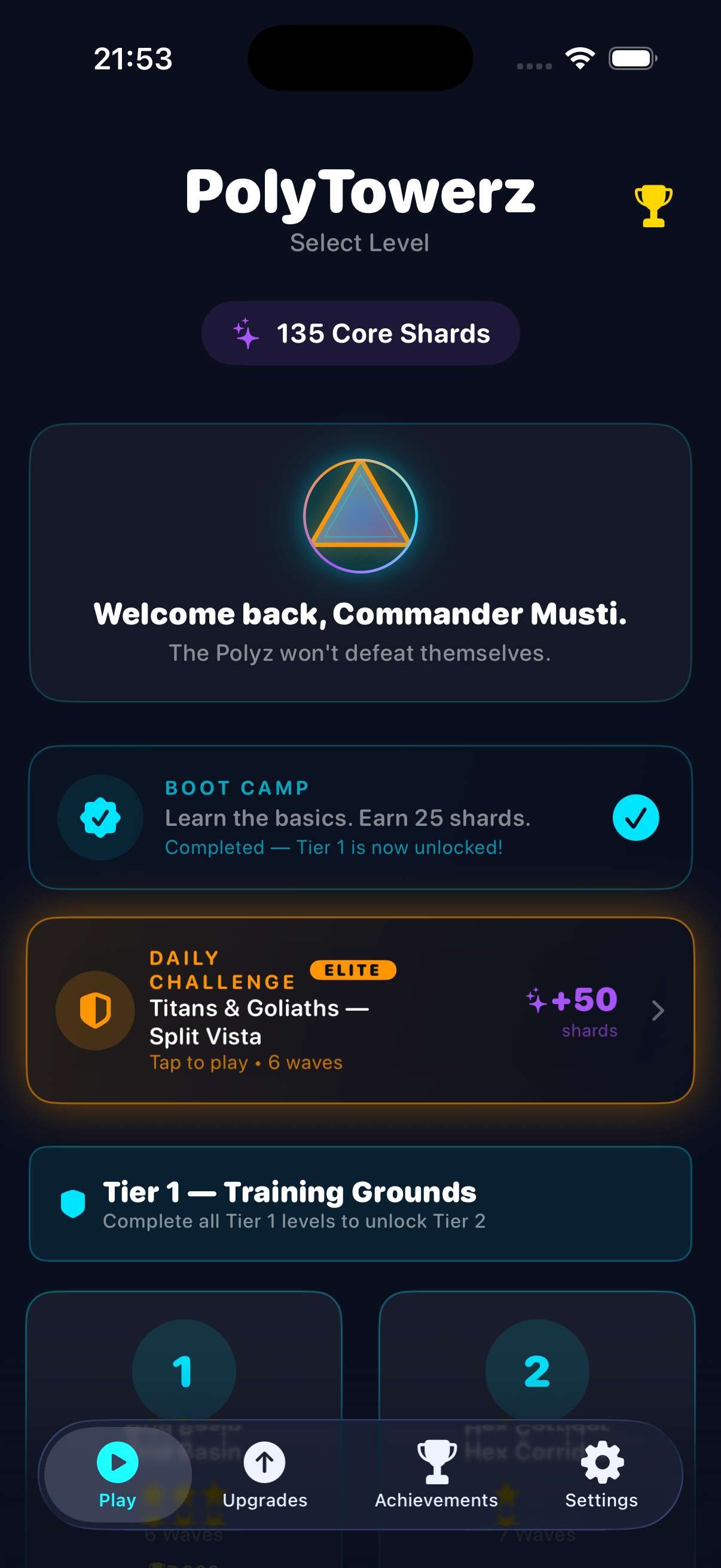 PolyTowerz level select screen